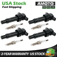 UF652 4X Ignition Coil + 4X Spark Plug For Kia Rio Soul Hyundai Accent Veloster