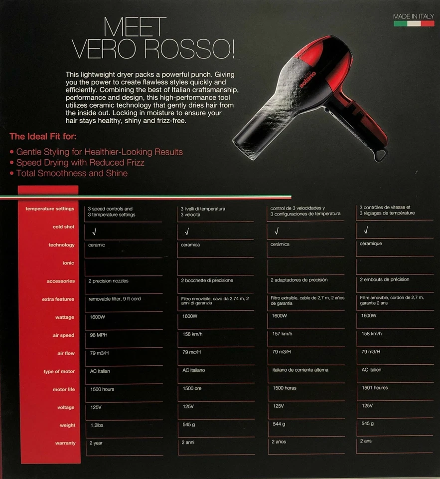 Secador de pelo ligero profesional de cerámica infrarroja Solano Vero Rosso rojo/negro Foto 2 de 2