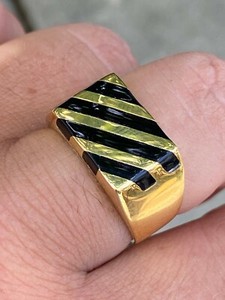 Authentic Men's 14k Gold Plated Solid 925 Silver Black Onyx Ring Pinky Anillo Para Hombre