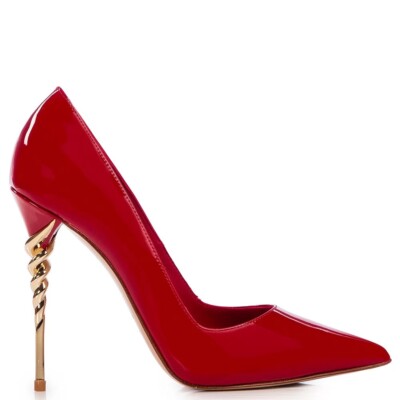 LE SILLA Red Sexy High Gloss Leather Pumps with Sculpted Heel Size 38 $1350