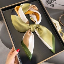 100 Silk 27'' Square Scarf Women Neckerchief Lightweight Wrap Green Geometric