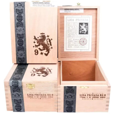 Lot of 3 Liga Privada Corona Doble No. 9 Empty Wood Cigar Box 8'' x 6'' x 4.25''