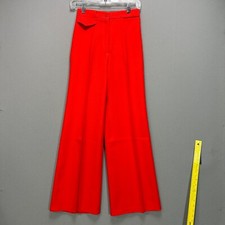 VTG 70s Bell Bottom Pants Flare Polyester Sears 24" Waist Bright Fire Red Orange