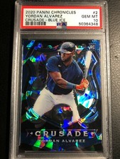 2020 CHRONICLES CRUSADE BLUE CRACKED ICE PRIZM /99 RC YORDAN ALVAREZ PSA 10