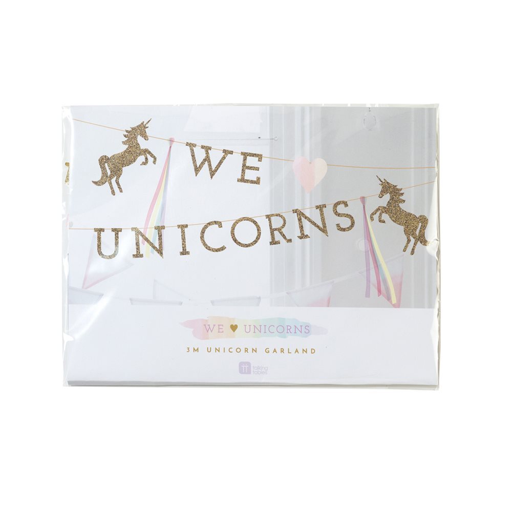 Talking Tables Unicorn Party Banner Garland - 3M Gold & Pink 'We Heart Unicorns' Decoration For Girls Birthday