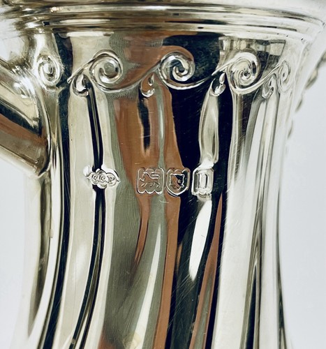 Antica brocca pentola acqua calda in argento massiccio di buona qualità per tè 1908 Sibray - Foto 6 di 15