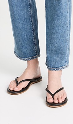 Beek Sunbeam Black Leather Flip Flop   Size 7