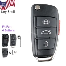 Flip Key Fob Remote Key Case Shell 4 Buttons For Audi A1 A3 A4 B7 A6 C6 TT Q3 Q7