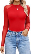 Avidlove Bodysuits for Women Long Sleeve Crew Neck Body Suits One Piece SMALL