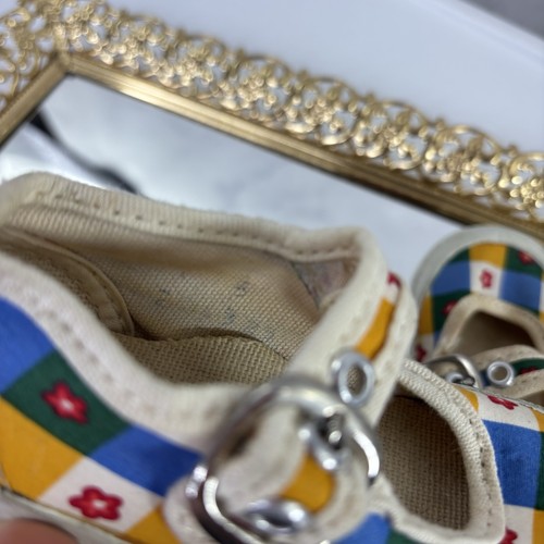 VTG 60s 70s Mary Janes Toddler Size 5 C Shoes Child Gingham Floral MOD Buckle - Picture 15 of 15