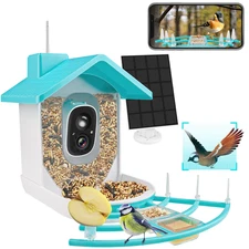 Smart Bird Feeder with Camera, Solar Powered Dual Charge 1080P HD Video AI Ident