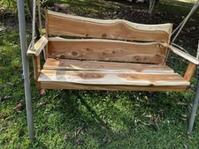 Unique Live Edge Red Cedar Wood Porch Swing with Hand Spliced Rope