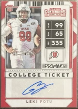 Leki Fotu 2020 Contenders Draft Picks Auto Autograph Rookie RC Utah
