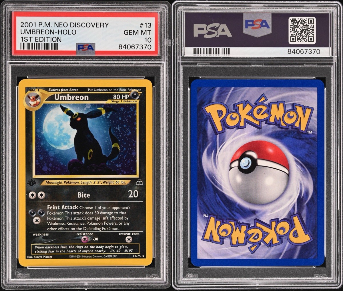 first umbreon pokemon card 2001 Pokemon Neo Discovery 1st Edition Umbreon Holo #13 PSA 10 POP - 103 🌓  🐈‍⬛