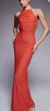 ASOS Design Mesh Halterneck Strap back With Trim Maxi Dress Coral Size 6