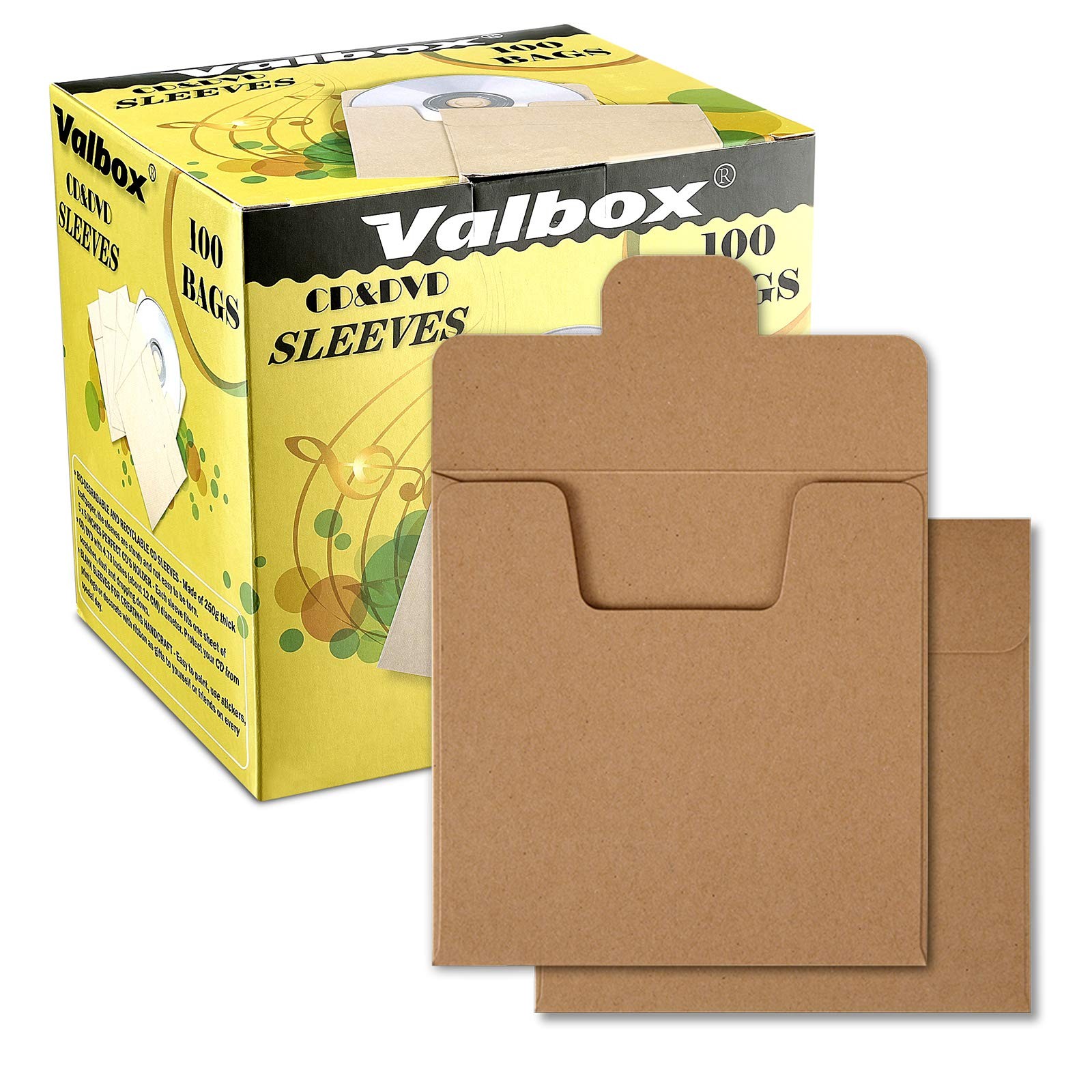 ValBox CD Sleeves 100 Packs Kraft Paper Envelopes 5 x 5 Inches 5x 5", Brown