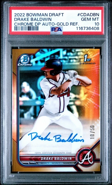 DRAKE BALDWIN 2022 Bowman Draft 1st Chrome DP Gold Refractor Auto /50 PSA 10