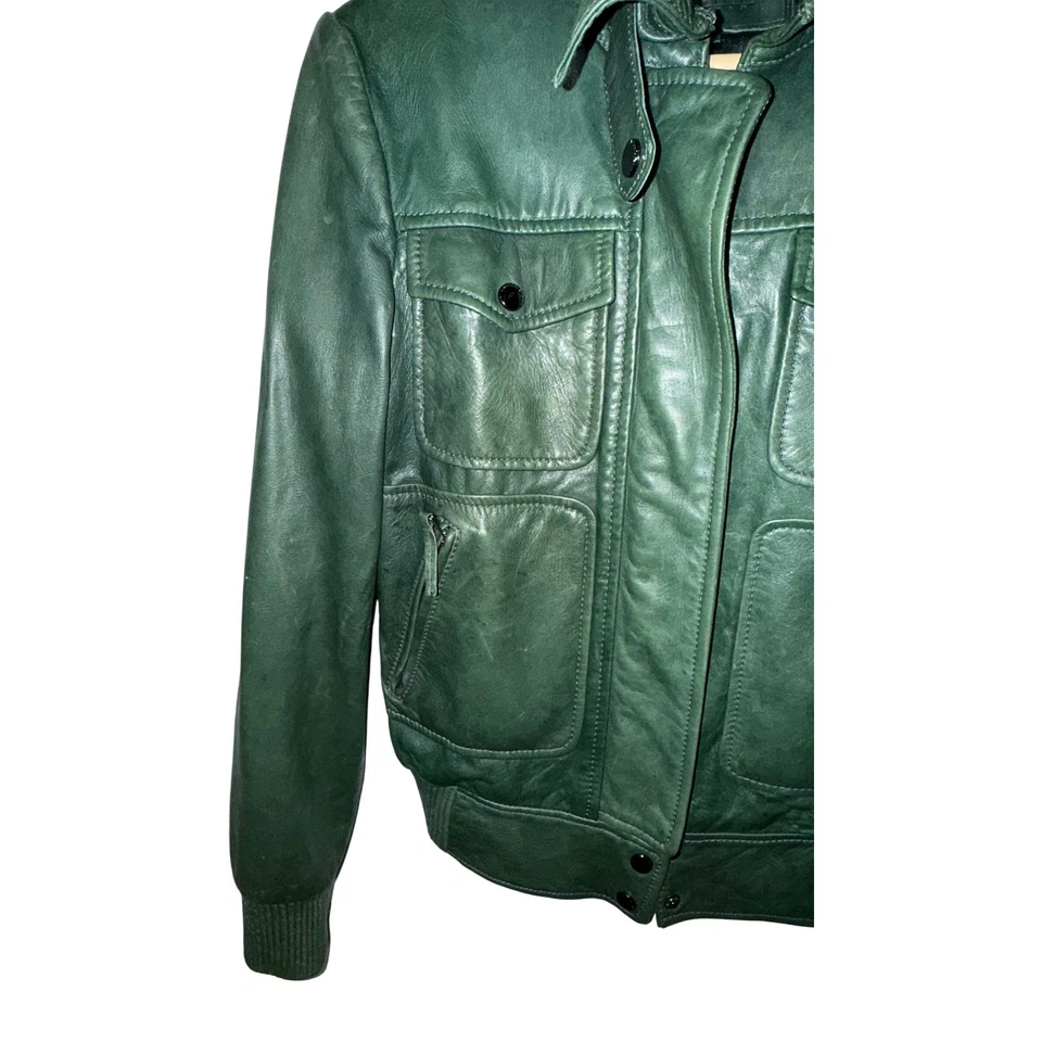 Esprit Collection Lamb  leather bomber jacket hunter green Size 6 — 第 2/4 张图片