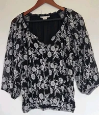Skyes The Limit Blouse Womens L Dark Floral Whimsigoth Fairy Grunge Goth Sheer