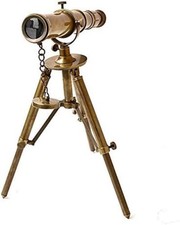 Antique Brass Telescope With Wooden Tripod Nautical Maritime Decorative Spyglass