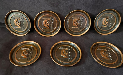RARE VTG MCM Hyde Park Metal Drink Coasters Nude Lady Art Deco MCM 3  Set 7