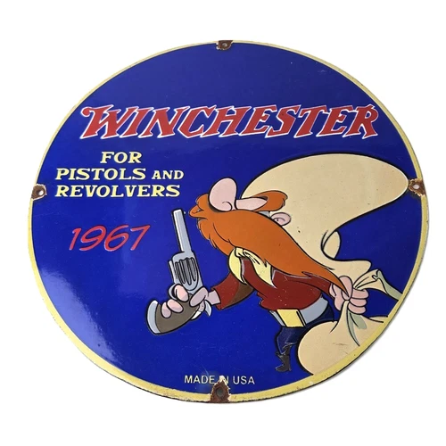 Vintage Winchester Porcelain Sign - Gas Station Pistols Advertisement Sign