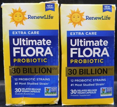 2 Pk RenewLife Ultimate Flora Probiotic 30 Billion CFU 30 Caps Ea Exp: 3/27 New
