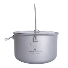 Outdoor 750ml - 2900ml Titanium Pot with Lid Folding Bail Handle Camping Hiki...