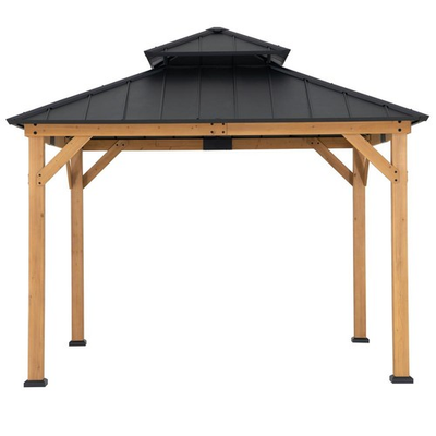 #ad Wood Gazebo with 2 tier Metal Roof for Patios Lawn and Backyard Black $1058.70