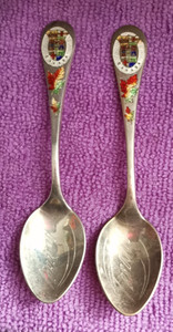 Pair of sterling silver enamel coffee spoons, Toronto, Canada