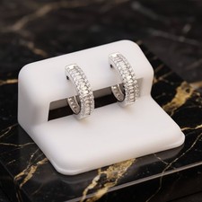 Genuine Moissanite Baguette Huggies Earrings 925 Sterling Silver