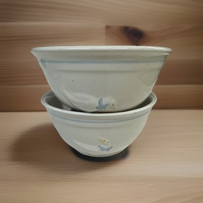 2 Vintage Geese Nesting Bowls White  Blue Country Farmhouse Cottage Core Goose