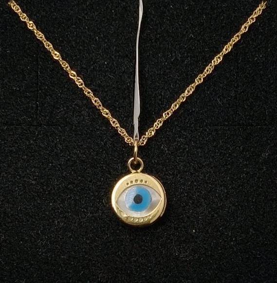 Colgante Y Cadena oro 18k 750 mls. Ojo Turco De La Suerte. 8,7 MM.