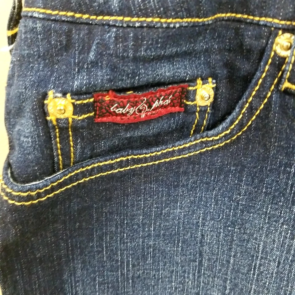 Pantalones Cortos de Jean Baby Phat y2k Bordados Gato Dorado Denim Para Mujer Talla 20 Foto 2 de 4