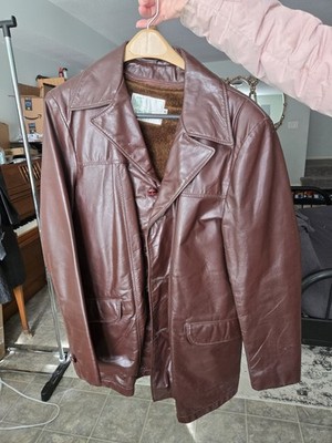 VTG 70s GINO LEATHERS Blazer Sport Coat Jacket Fur Liner Mens 40 Tall Red. 