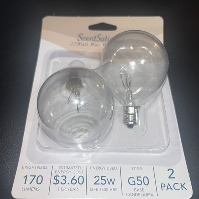 ScentSationals 25 Watt Wax Warmer Bulbs 2 Pack G50 Base Candelabra 170 Lumens
