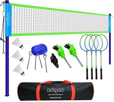 Zdgao Badminton Set  4 Rackets 3 Shuttlecocks Backyard Beach Family Games