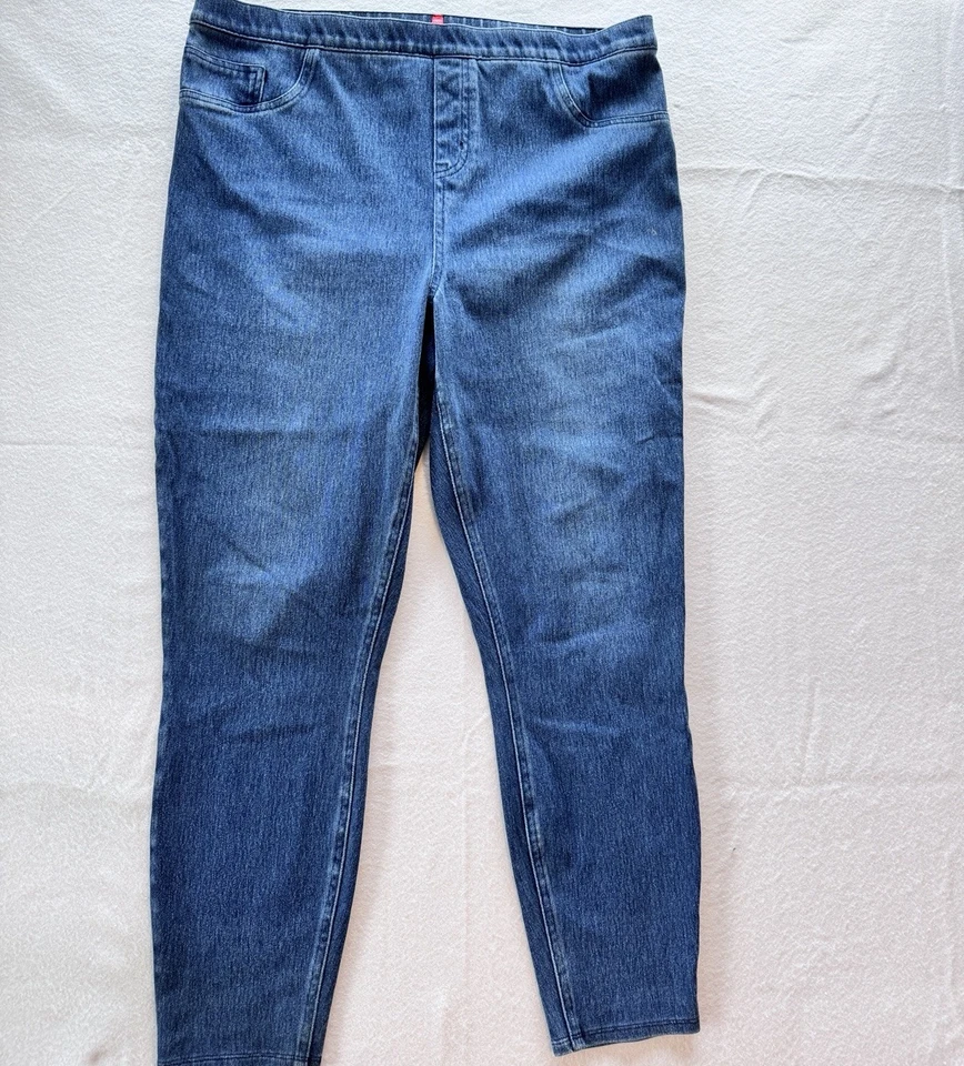 Leggings Spanx Jean-ish sem costura no tornozelo azul denim 2XL stretch skinny pull-on - Imagem 4 de 4