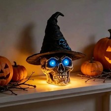 Decorative Night Lights Skull Lamp Skull Witch Hat Halloween Table Decoration