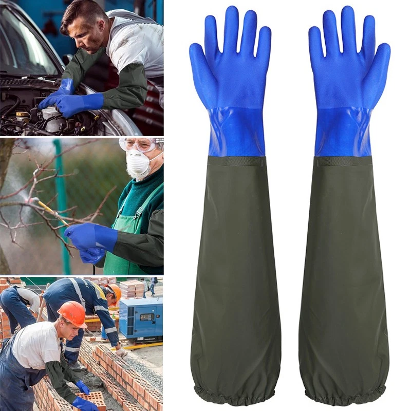 Long Full Length Drain Pond Tank Garden Gloves Waterproof Cleaning Rubber