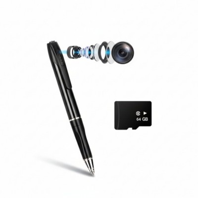 HD Video Recorder Pen with 64GB Support   Black Writing Pen with USB & Refills