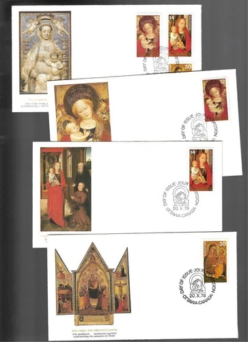 4 1978 Canada Christmas Issue FDC's; Scott 773-75; Fleetwood cachets; 3 singles+