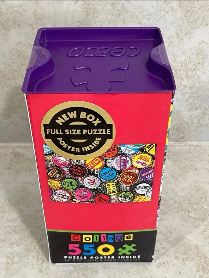 2016 Ceaco Puzzle Collage Soda Bottle Caps 550 Pieces 24” x 18” Made in USA NEW - Image 2 of 4