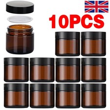 10Pcs 60ml Glass Amber Cream Bottle Jar Small Pot Plastic Lid Cosmetic Container