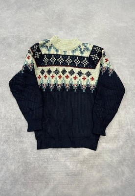 Vintage Strickpullover Abstrakt Gemustert Opa Pullover Herren M