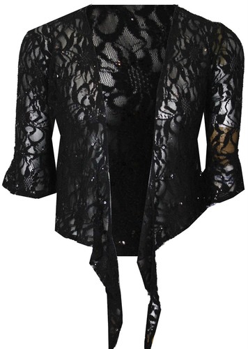 Womens Ladies Plus Size Sequin Lace Shrug Bolero Cardigan Crop Top 1216 20 22 26 - Picture 2 of 8