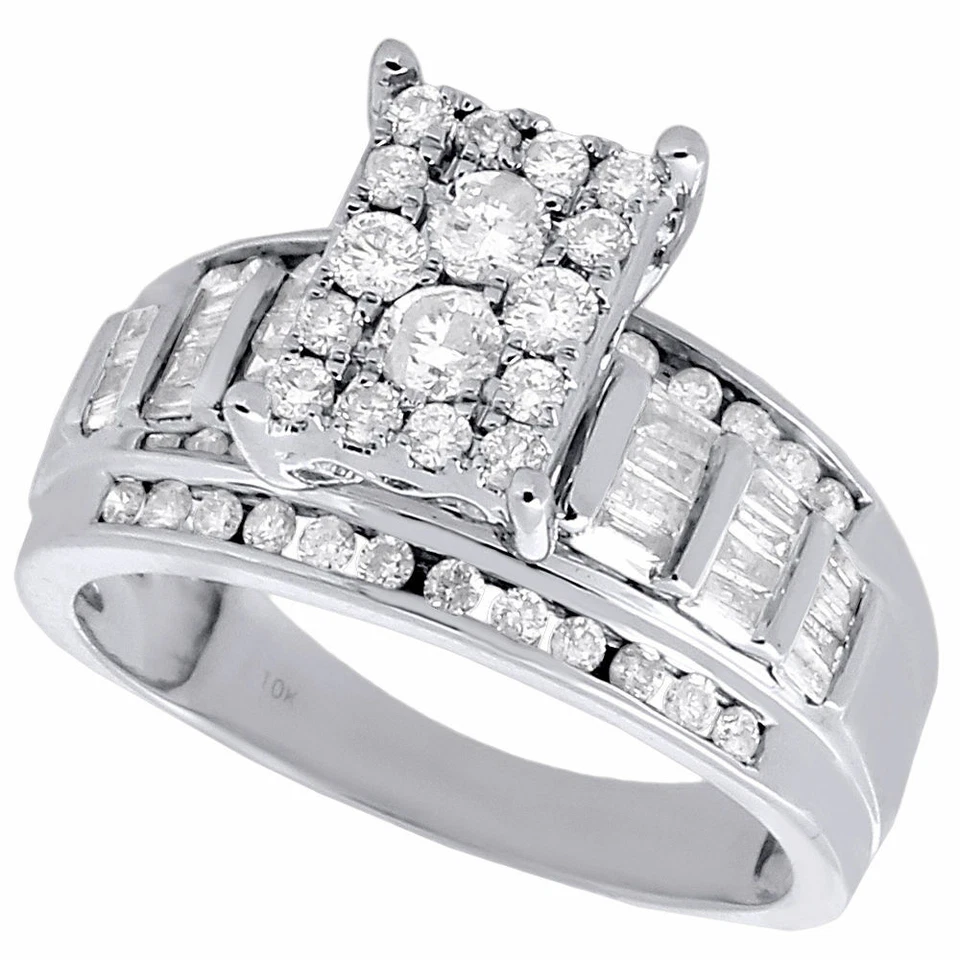 10K White Gold Round & Baguette Genuine Diamond Ladies Engagement Ring 0.90 Ct. - Image 3 of 4