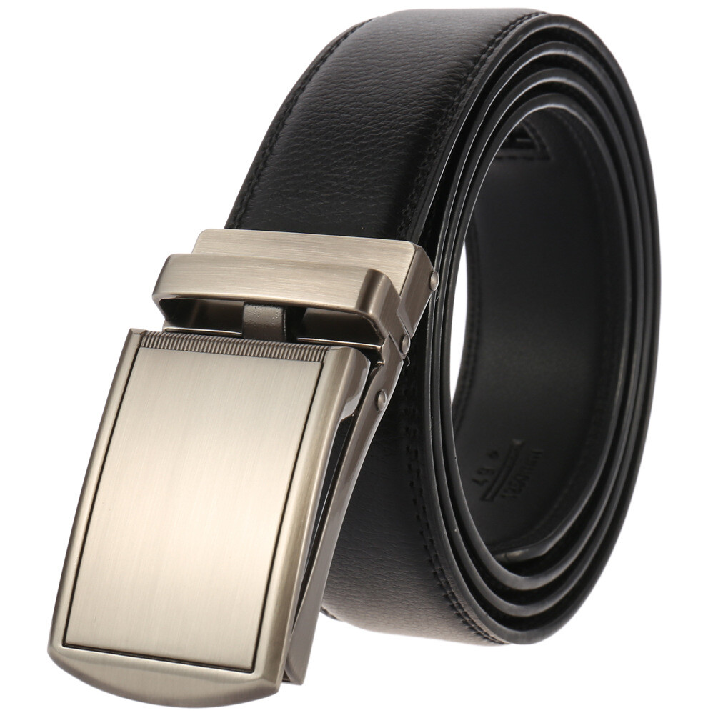Trend Men's Cowskin Leather Belt Automatic Buckle Belt Black Brown Gift  Jeans