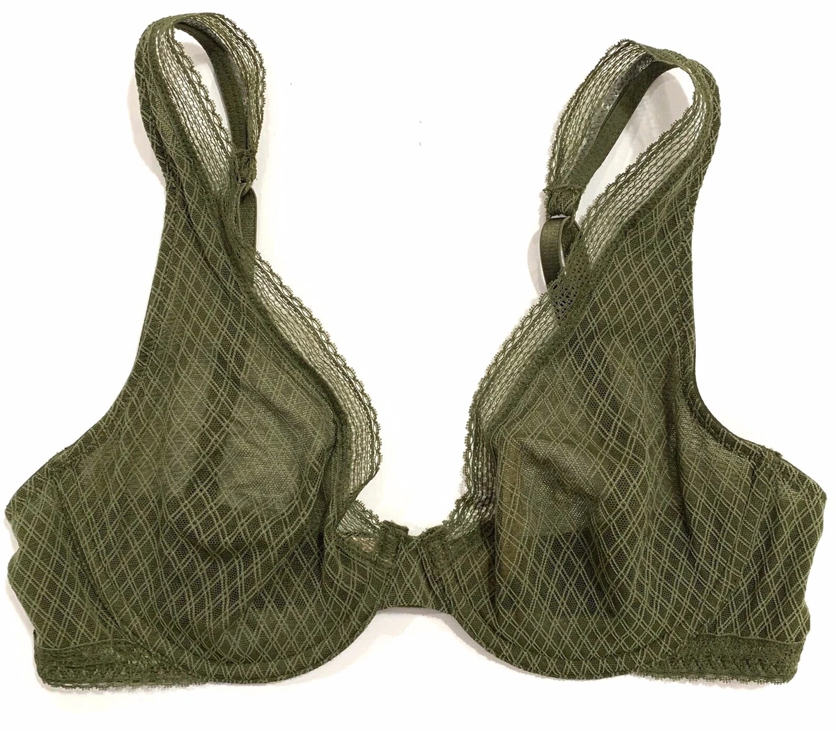 Victorias Secret Lightweight Underwire Unlined Demi Mesh Lace Bra Olive  Green