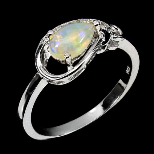 Valentín 925 Plata Anillo Pera Fuego Ópalo 8x5mm Blanco Piedra Topacio Joyería 7 - Imagen 2 de 10